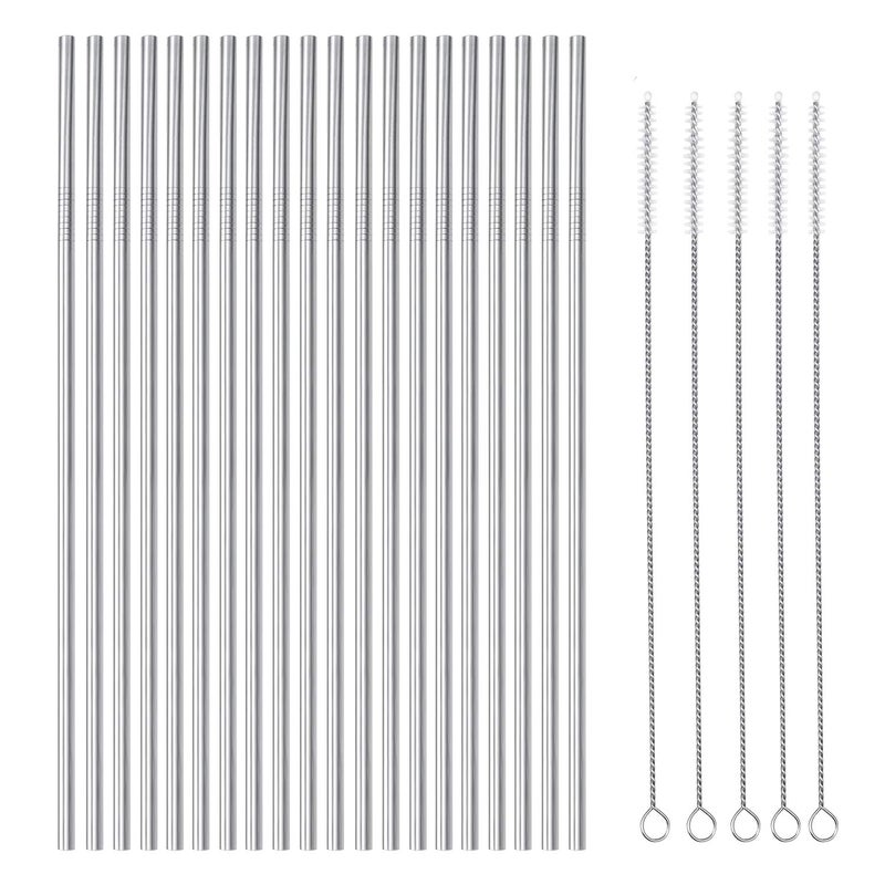 OKGD 25 Piece Set Stainless Steel Straws Long 85 Inch Drinking Metal Straws Reusable Drinking Straws for 20 OZ 20 Straight 5 Brushes