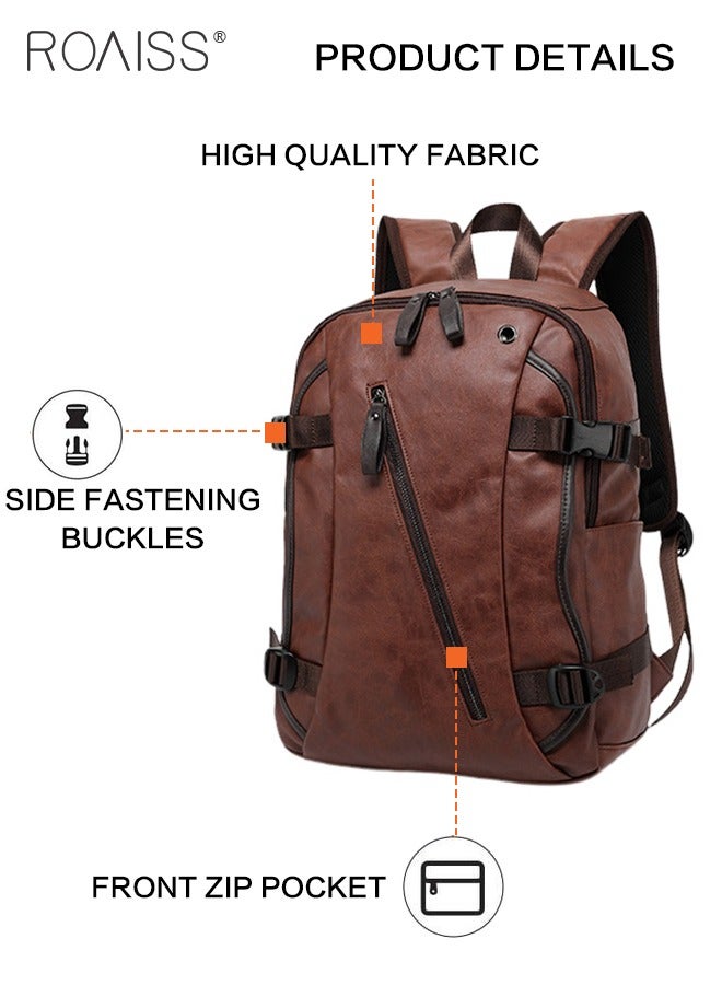 roaiss Men's Backpack, Fashionable Leather Briefcase, Student Laptop Bag with Large Capacity and Handle, Daily Commuter 16-inch Casual Bag, Easy Organization, Brown - Image 4
