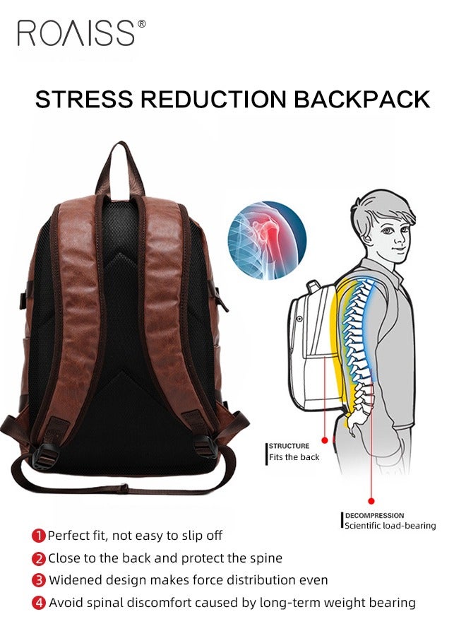 roaiss Men's Backpack, Fashionable Leather Briefcase, Student Laptop Bag with Large Capacity and Handle, Daily Commuter 16-inch Casual Bag, Easy Organization, Brown - Image 3