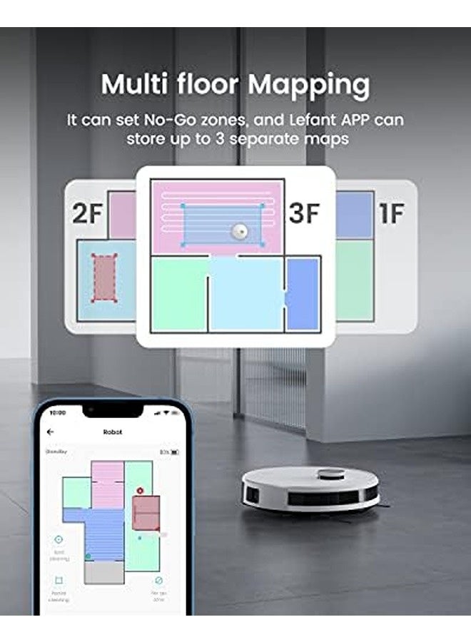 Lefant M1 Robot Vacuum and Mop – 4000Pa Suction Power, LiDAR Navigation, 150-Min Runtime, Multi-Floor Mapping, Self-Charging, Smart No-Go Zones - Image 2