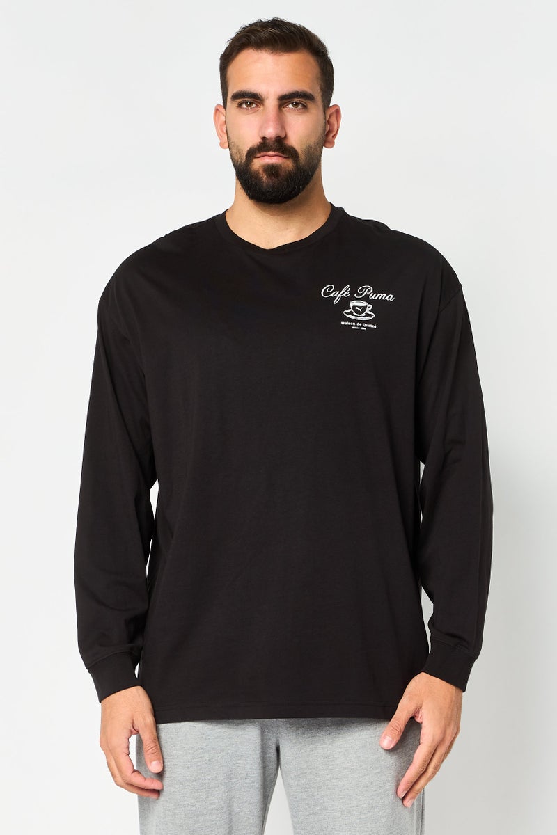 PUMA سويت شيرت خارجي بأكمام طويلة للرجال بتصميم مريح، أسود - Image 1