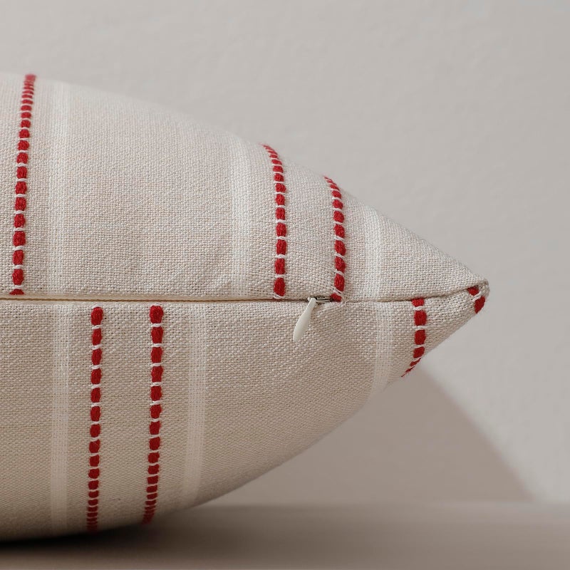 Hckot Christmas Throw Pillow Covers 24x24 Set of 2 Red Pillow Covers Striped Decorative Pillows Xmas Decorations Cushion Covers Winter Holiday Decor for Sofa Couch Living Room(Red) - Image 4