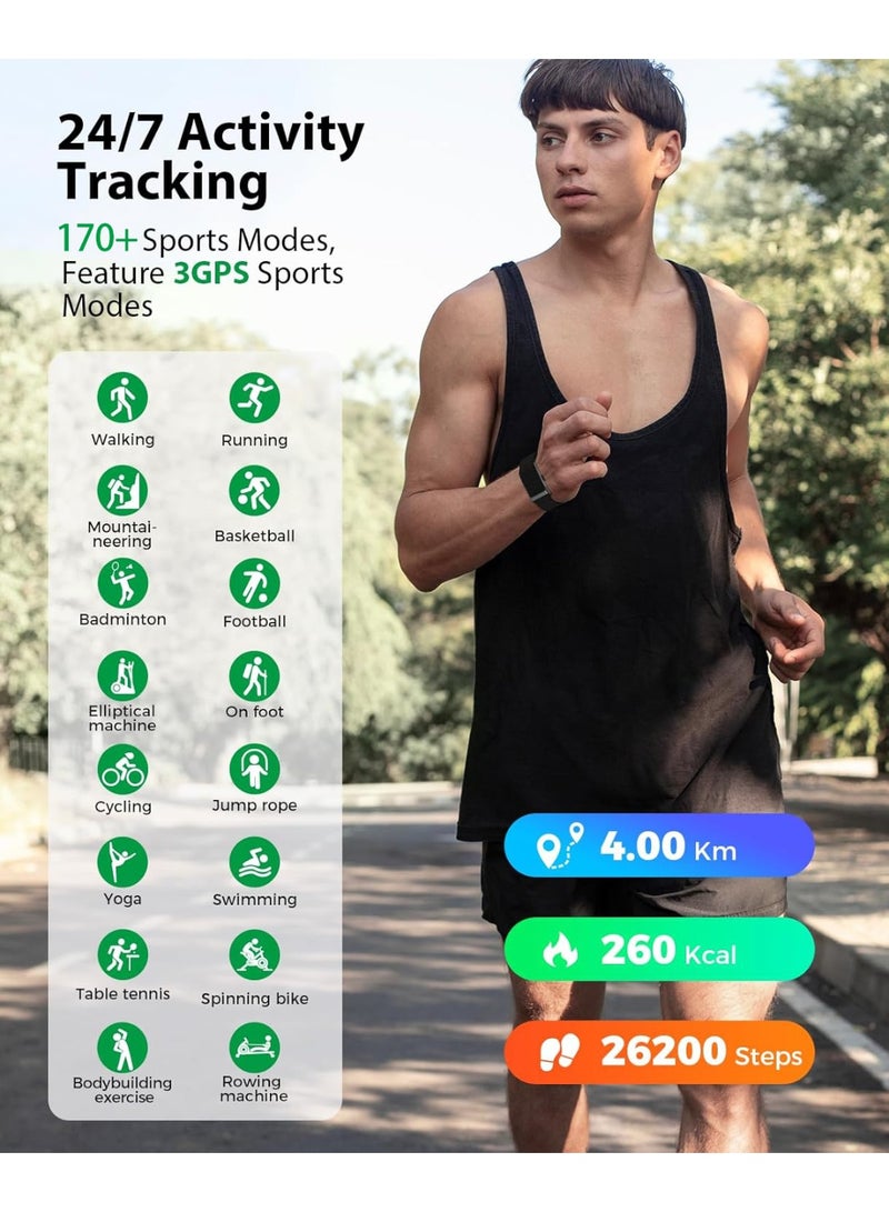 Fitness Trackers/Smart Bracelet for Men Women, Wearable Activity & Fitness Tracker Band, 24H Sleep Tracker, All-Day Continuous Heart Rate Blood Pressure Stress HRV Monitor, 170+ Sport Modes, Free APP and 2 pcs Bands(Black) - Image 5