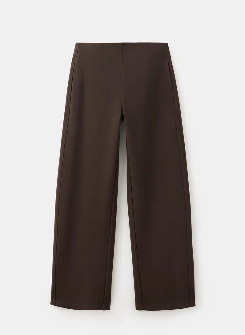 Mango 30-MARRON Fine-Knit Straight-Fit Trousers for Women | Best Price UAE