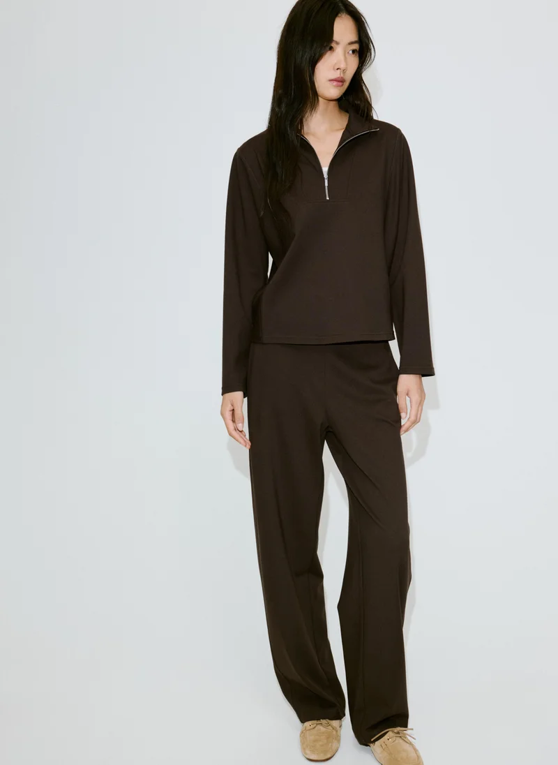 Mango 30-MARRON Fine-Knit Straight-Fit Trousers for Women | Best Price UAE