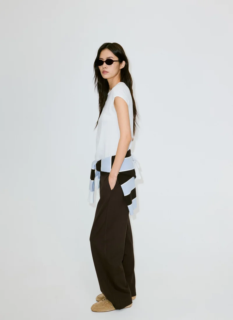 Mango 30-MARRON Fine-Knit Straight-Fit Trousers for Women | Best Price UAE