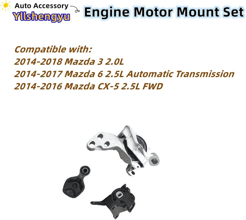 Yllshengyu Engine Motor Mount Set, 3Pcs for Mazda 3, 6, and CX-5 - Image 2