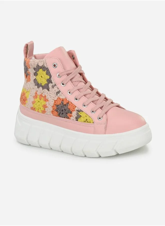 Fresh Feet Crochet Insert High Top Lace-Up Sneakers
