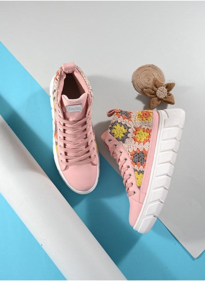 Fresh Feet Crochet Insert High Top Lace-Up Sneakers  - Image 1