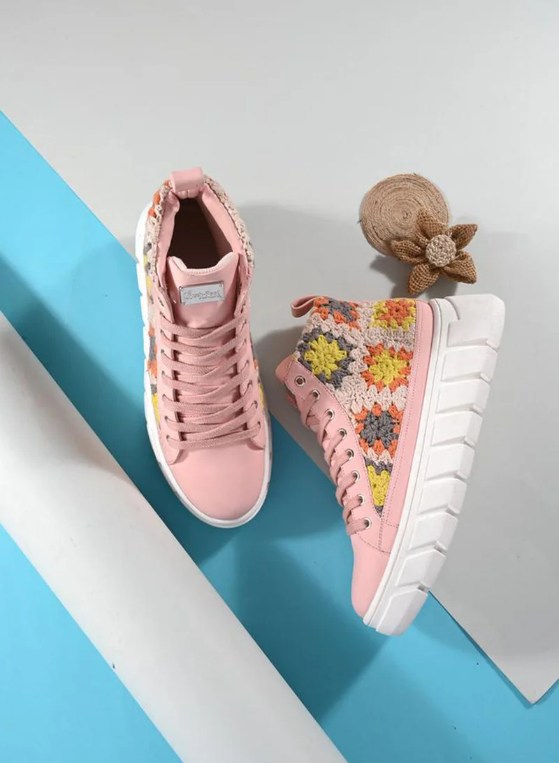 Fresh Feet Crochet Insert High Top Lace-Up Sneakers