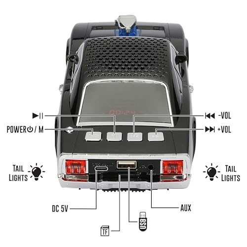 QFX Bluetooth 1968 Retro Muscle Car Replica Speaker, Dual 2-inch Speakers, Hands Free Link, Built-in Microphone, FM Radio and LED Party Lights, Black - BT-1968-BLK - Image 3