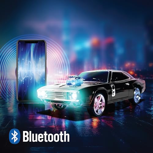 QFX Bluetooth 1968 Retro Muscle Car Replica Speaker, Dual 2-inch Speakers, Hands Free Link, Built-in Microphone, FM Radio and LED Party Lights, Black - BT-1968-BLK - Image 4