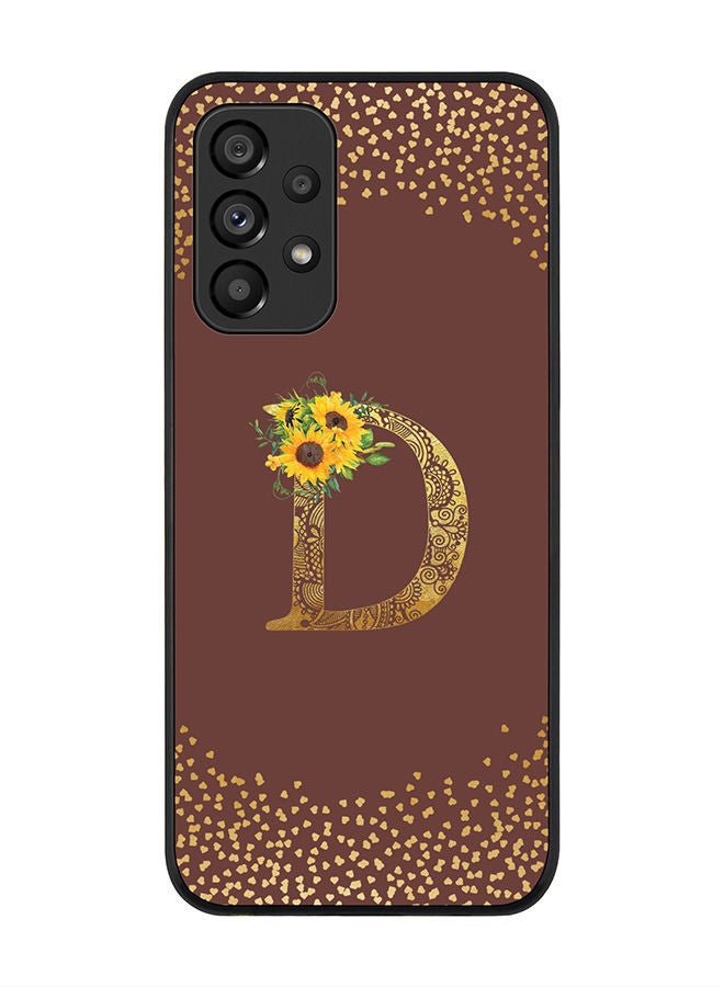 Rugged Black edge case for Samsung Galaxy A33 5G Slim fit Soft Case Flexible Rubber Edges Anti Drop TPU Gel Thin Cover - Custom Monogram Initial Letter Floral Pattern Alphabet - D (Brown )