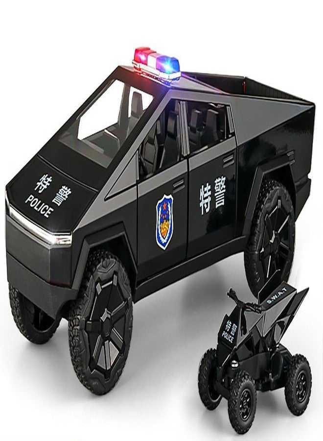PEZYOX 1:24 Scale Die-Cast CyberTruck Police【Free Wheel】 with 6 Openable Doors,Steerable Tyres,Working Horn,Working Lights (Black) - Image 1