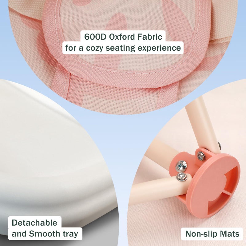Tiny Marvels Portable 3-in-1 Baby Chair, Cozy Booster Seat, Baby Seat with Tray, Compact Foldable, Toddler Chair with Child Safety Belt Carry Bag, Perfect for Travel (Blush Bloom) - Image 4