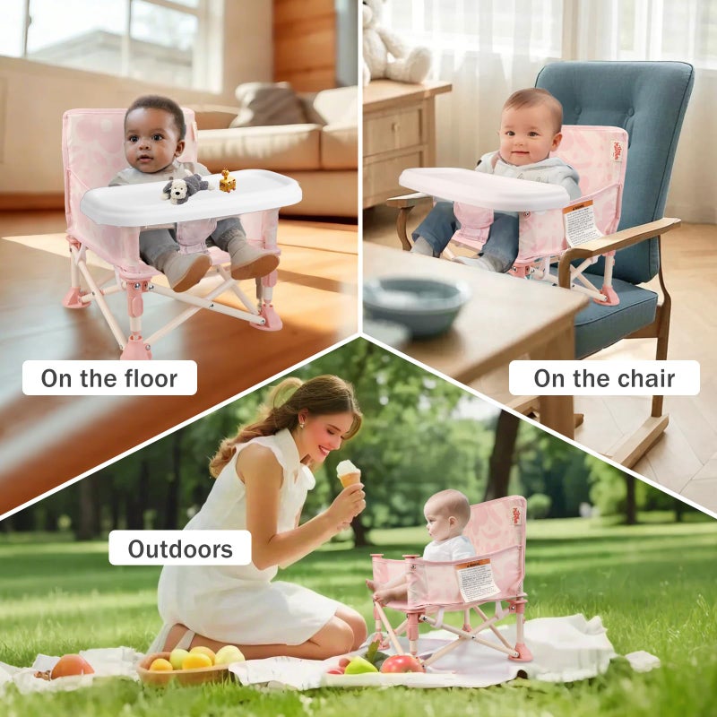Tiny Marvels Portable 3-in-1 Baby Chair, Cozy Booster Seat, Baby Seat with Tray, Compact Foldable, Toddler Chair with Child Safety Belt Carry Bag, Perfect for Travel (Blush Bloom) - Image 5