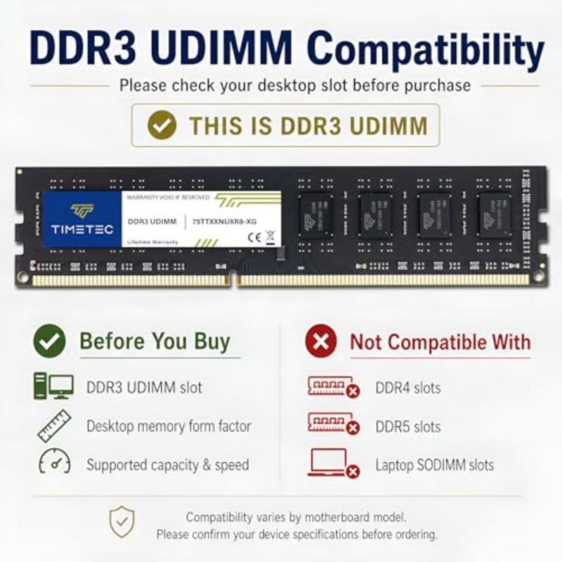 ترقية ذاكرة الوصول العشوائي للكمبيوتر المكتبي: DDR3L/DDR3 1600 ميجا هرتز، طقم 16 جيجا بايت 2 × 8 جيجا بايت، غير مزود بنظام تصحيح الأخطاء (ECC)، 1.35 فولت/1.5 فولت، CL11، 2Rx8، 240 دبوس UDIMM - Image 4