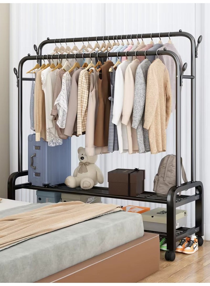 AGD Clothes Dryer and Movable Hanger Rack for Clothes, Hats and Bags, 2 Clothes Hanging Rods and 2 Storage Racks for Bags and Shoes (Black) - Image 5