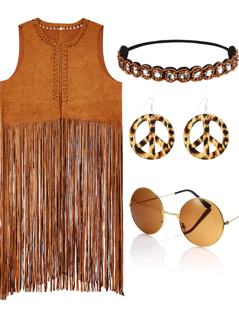 WILLBOND 60s 70s Women Hippie Costume Disco Outfits Fringe Vest Faux Suede Tassel Vest for Halloween(XL) - Image 1