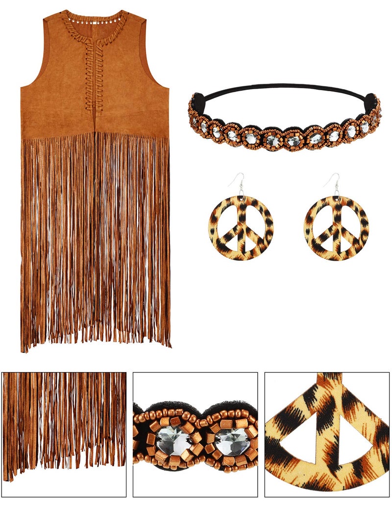 WILLBOND 60s 70s Women Hippie Costume Disco Outfits Fringe Vest Faux Suede Tassel Vest for Halloween(XL) - Image 3