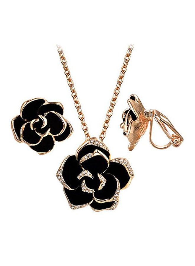 Yoursfs 18 Karat Rose Gold Plated Flower Lacing With Rhinestone Jewellery Set - Image 1