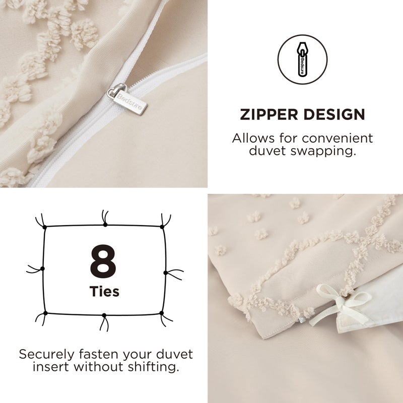 Bedsure 4 Pieces Boho Duvet Cover Set with Fitted Sheet Queen Size, Includes 1 Duvet Cover (230 cm x 230 cm) with Zipper Closure, 2 Pillow Shams (50 x 60 cm), 1 Fitted Sheet (150 cm x 203 cm) , Beige - Image 4