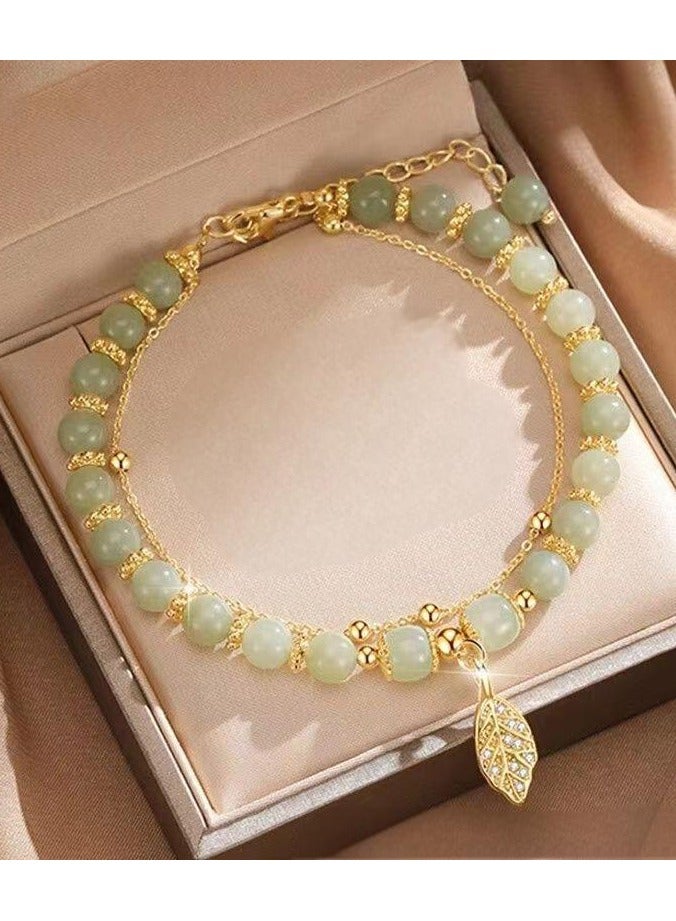 سوار الصداقة الذهبي للنساء | تصميم أنيق وبسيط | فرع ذهبي مزدوج الطبقة وورقة | هدية فاخرة للأصدقاء | مجوهرات راقية - Image 2