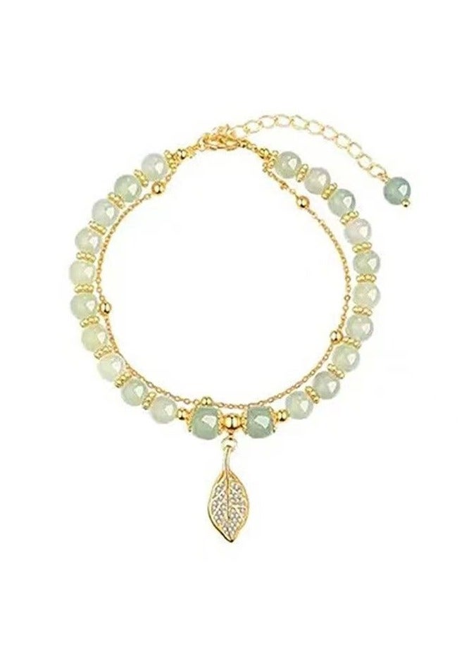 سوار الصداقة الذهبي للنساء | تصميم أنيق وبسيط | فرع ذهبي مزدوج الطبقة وورقة | هدية فاخرة للأصدقاء | مجوهرات راقية - Image 1