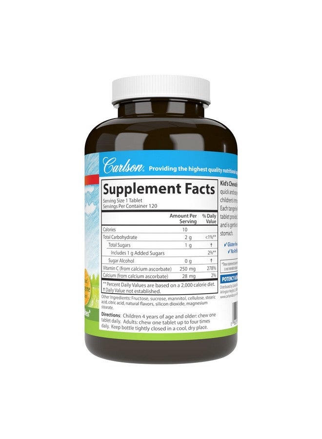 Carlson - Kid's Chewable Vitamin C, 250 mg, 1 g of Sugars, Immune Support & Optimal Wellness, Antioxidant, Tangerine, 120 Vegetarian Tablets - Image 2