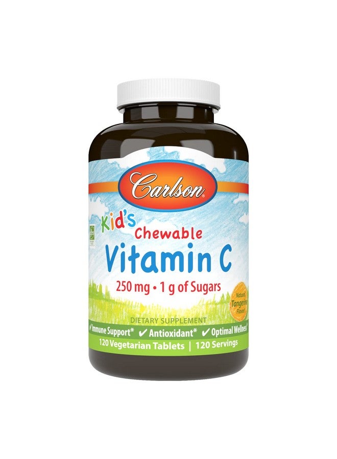 Carlson - Kid's Chewable Vitamin C, 250 mg, 1 g of Sugars, Immune Support & Optimal Wellness, Antioxidant, Tangerine, 120 Vegetarian Tablets - Image 1