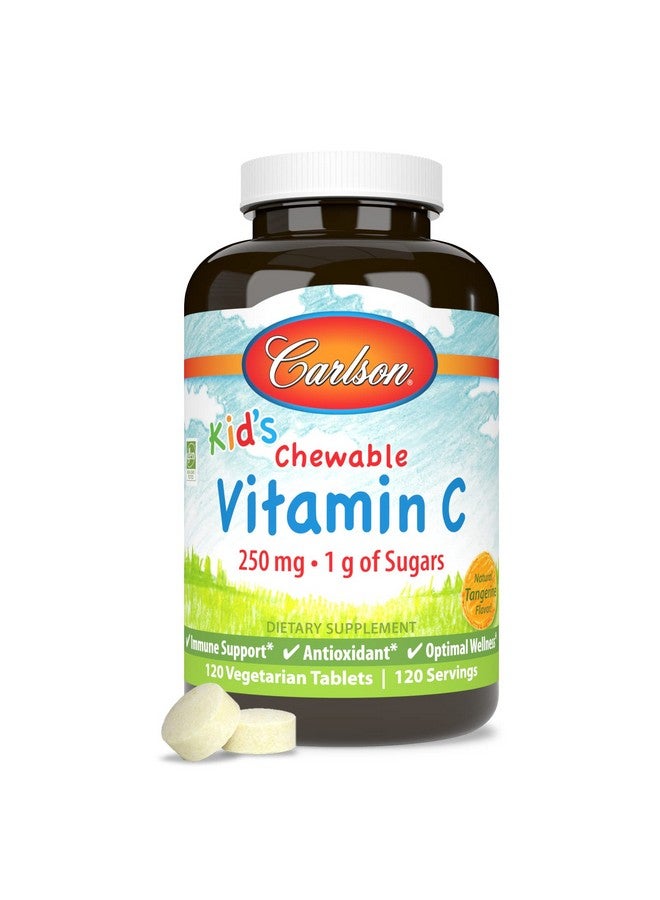 Carlson - Kid's Chewable Vitamin C, 250 mg, 1 g of Sugars, Immune Support & Optimal Wellness, Antioxidant, Tangerine, 120 Vegetarian Tablets - Image 5