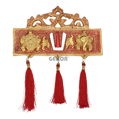Gellon Tirupati Door/Wall Hanging Shankh Chakra Namah With Red Silk Latkan Copper Color Plating Antique Decorative For Home – Office – Room – Showpiece Figurines – Religious House Warming - Image 3