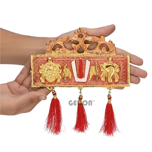 Gellon Tirupati Door/Wall Hanging Shankh Chakra Namah With Red Silk Latkan Copper Color Plating Antique Decorative For Home – Office – Room – Showpiece Figurines – Religious House Warming - Image 5