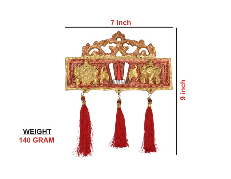 Gellon Tirupati Door/Wall Hanging Shankh Chakra Namah With Red Silk Latkan Copper Color Plating Antique Decorative For Home – Office – Room – Showpiece Figurines – Religious House Warming - Image 4