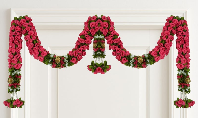 Daedal crafters Rose Door Set Toran for Main Door Entrance, Reusable Thoran for Pooja Mandir & Living Room Décor, Bandarwal for Festival Decoration, Flower Hanging for Home & Office Décor (40x23 inch) - Image 2