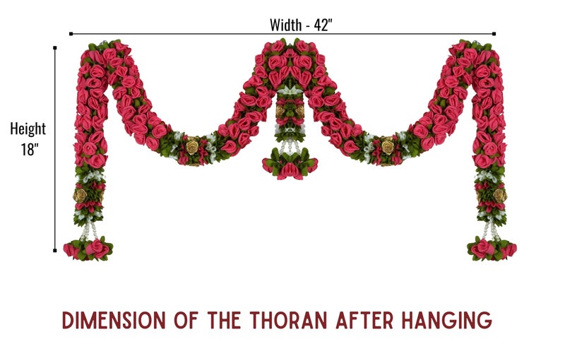 Daedal crafters Rose Door Set Toran for Main Door Entrance, Reusable Thoran for Pooja Mandir & Living Room Décor, Bandarwal for Festival Decoration, Flower Hanging for Home & Office Décor (40x23 inch) - Image 4