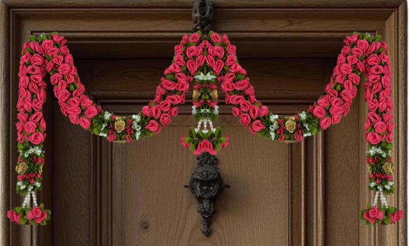 Daedal crafters Rose Door Set Toran for Main Door Entrance, Reusable Thoran for Pooja Mandir & Living Room Décor, Bandarwal for Festival Decoration, Flower Hanging for Home & Office Décor (40x23 inch) - Image 1