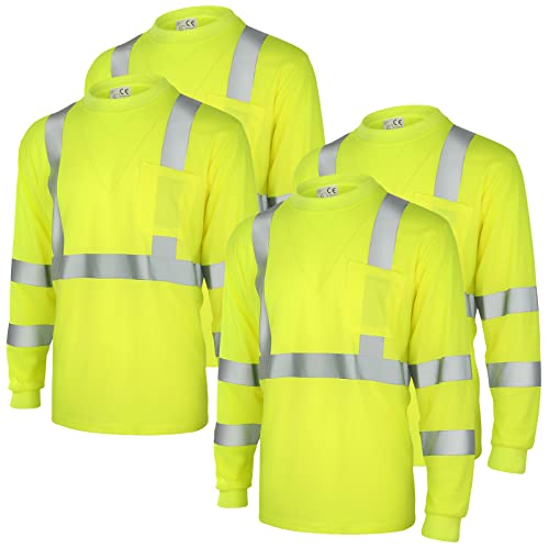Amylove 4 Pcs Long Sleeve Safety Shirt High Visibility Reflective Construction Work Shirts for Men WomenXLYellow - Image 1
