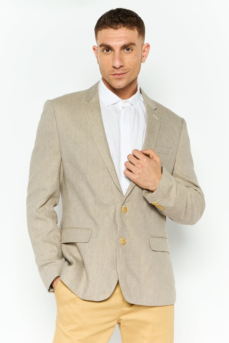 Asos Design Men Regular Fit Textured Semi-Formal Blazer, Beige - Image 1