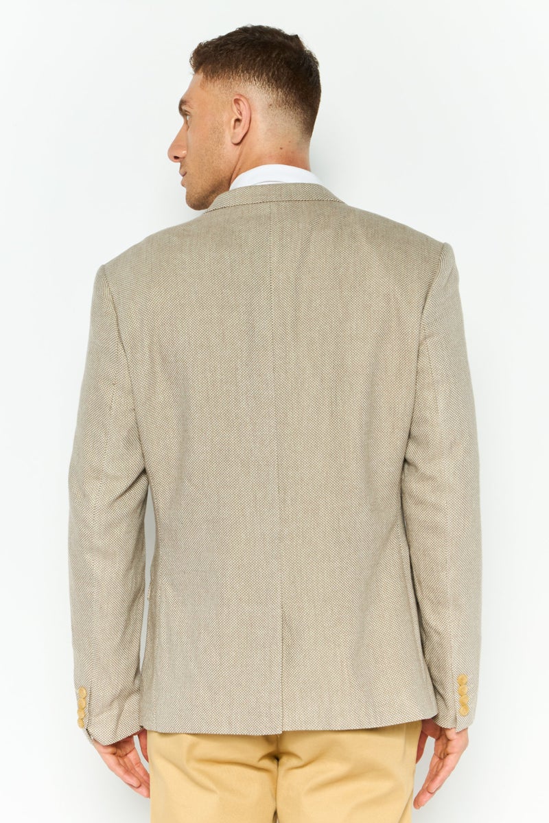 Asos Design Men Regular Fit Textured Semi-Formal Blazer, Beige - Image 4