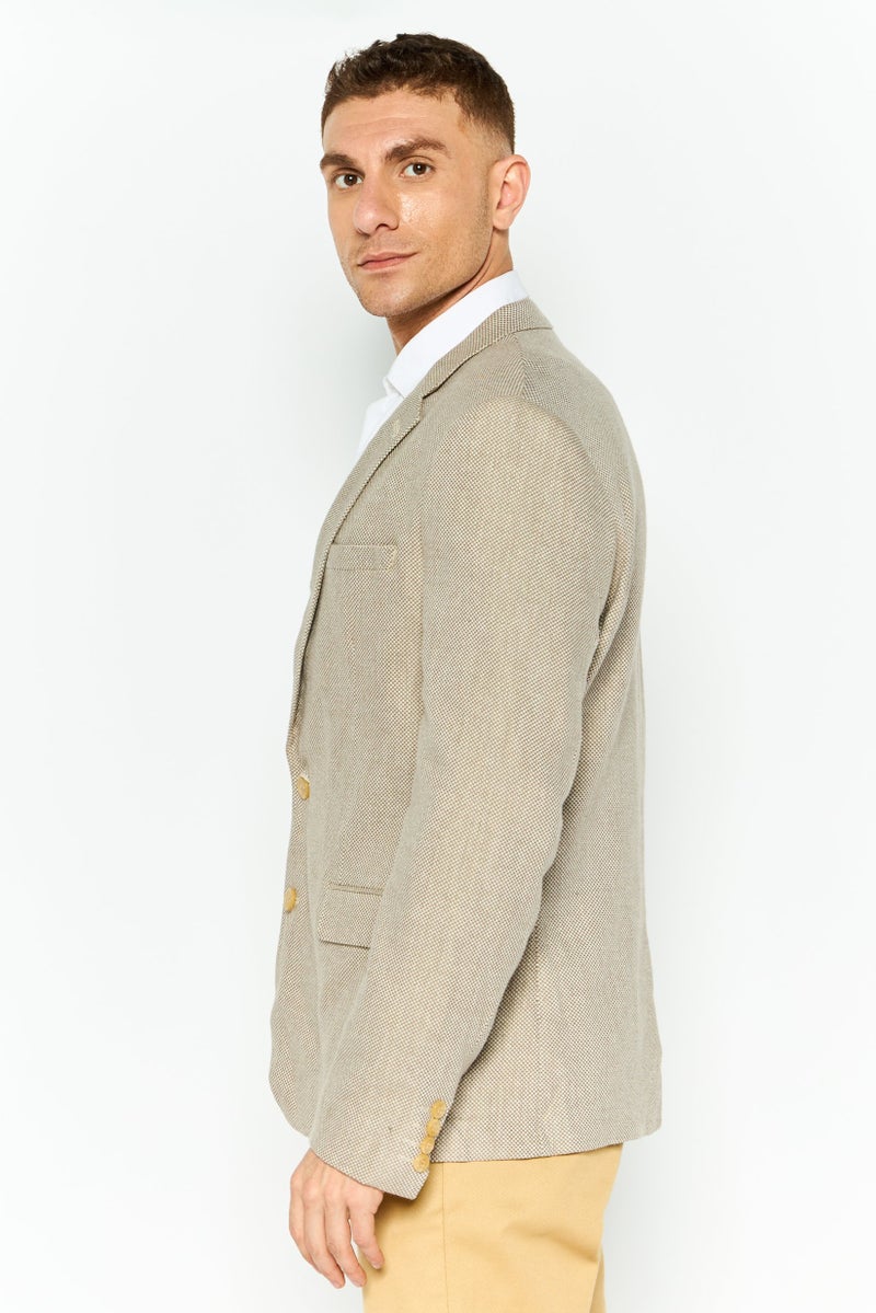 Asos Design Men Regular Fit Textured Semi-Formal Blazer, Beige - Image 2