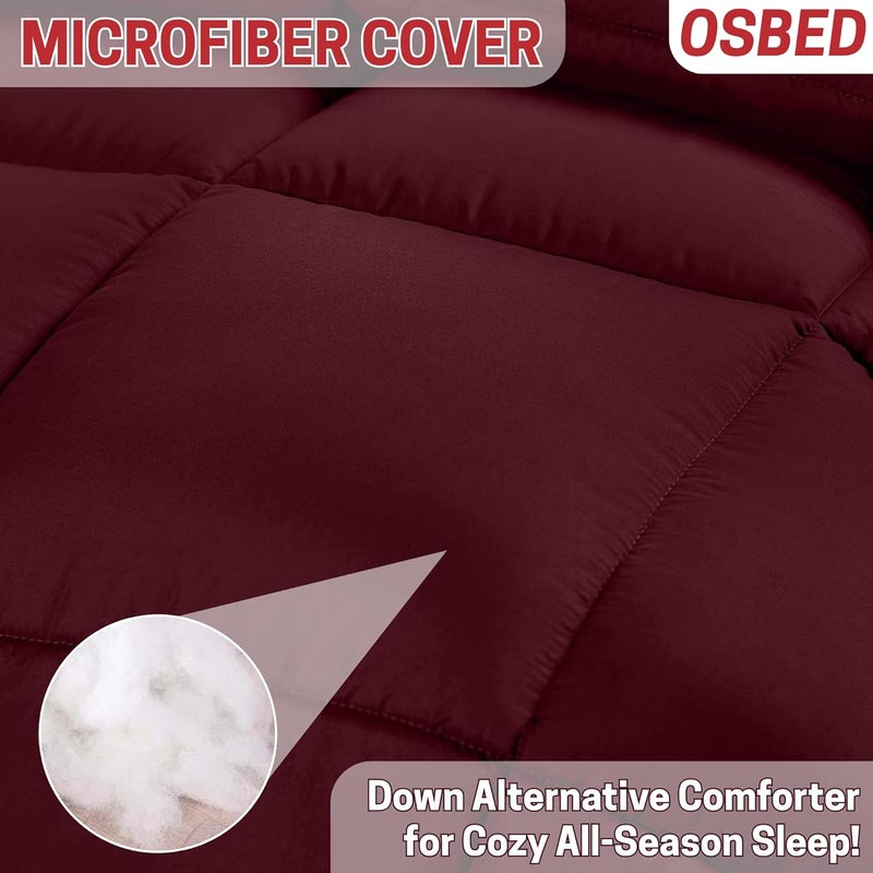 OSBED Reversible Bed Comforter - Lightweight & Soft Down Alternative (Burgundy/Black, 135 x 200cm) - Image 4