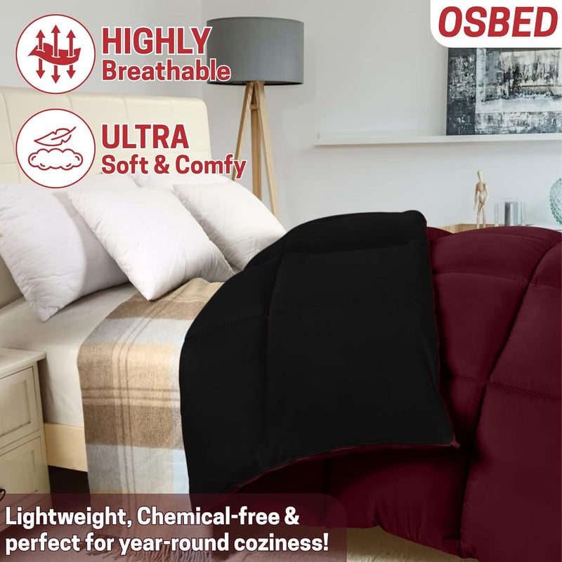 OSBED Reversible Bed Comforter - Lightweight & Soft Down Alternative (Burgundy/Black, 135 x 200cm) - Image 3