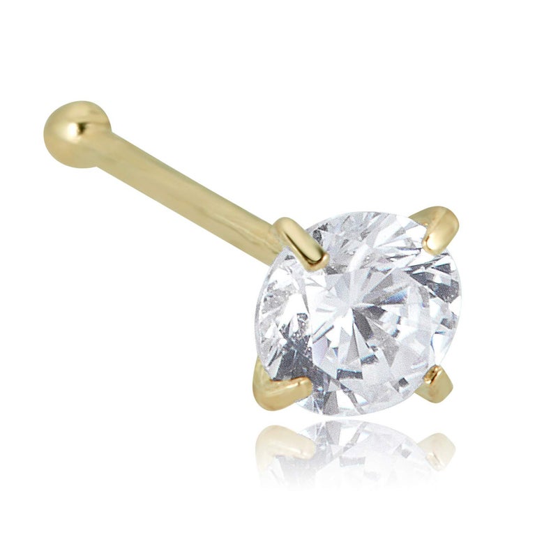 AVORA 14K Yellow Gold Simulated Diamond CZ Nose Ring Stud - 3mm (20 Gauge) - Image 1