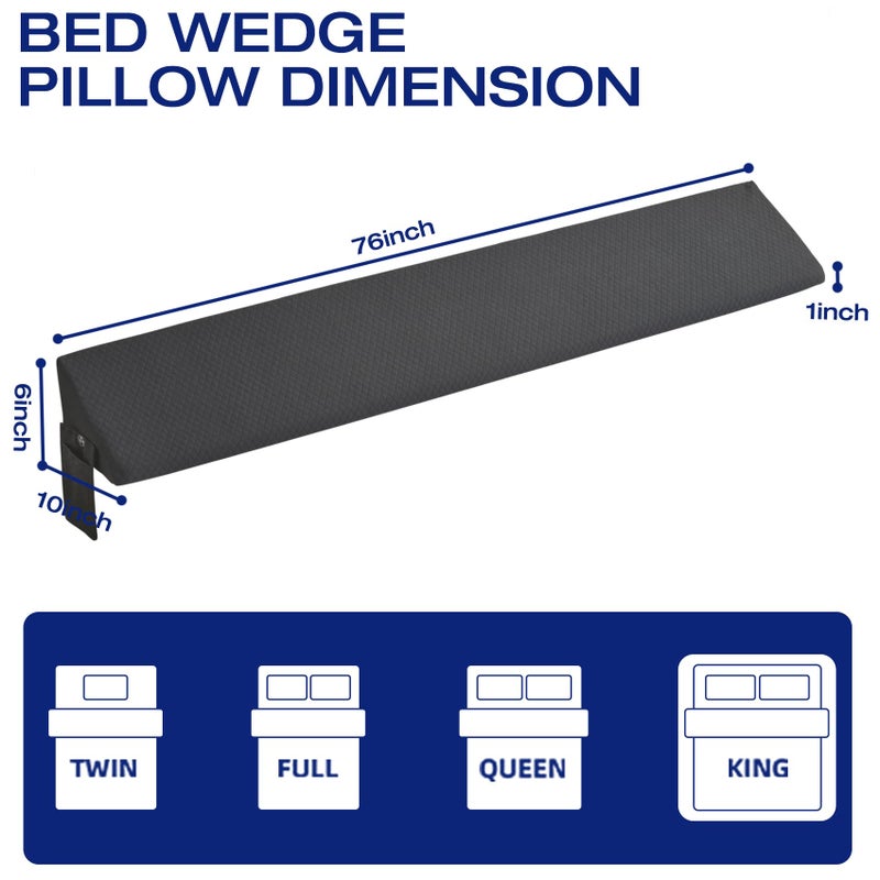 MIDLADE King Bed Wedge Pillow for Headboard Mattress Long Wedge Pillow Bed Bolster King Gap Filler Nora Pillows for Dorm Sleeping Backest Home Decor RV House Accessories Hotel Must Haves Grey - Image 2