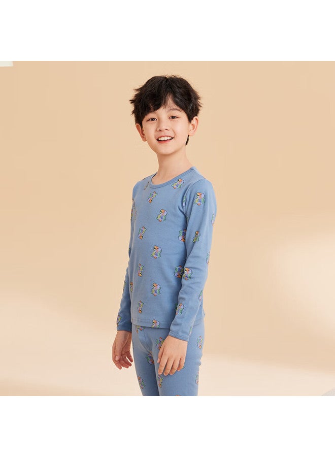 Hodo Children's Underwear Set, Pure Cotton Class A Pajamas, Boys And Girls Autumn Clothes And Pants, M1083 Gray-green, Size 130 - Image 1
