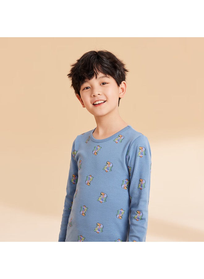 Hodo Children's Underwear Set, Pure Cotton Class A Pajamas, Boys And Girls Autumn Clothes And Pants, M1083 Gray-green, Size 130 - Image 2