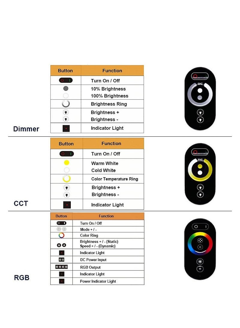 RGB Dimmer Switch with Slide Remote Control, DC 12V-24V, 6A/CH PWM, LED Light Strip Dimmer to Adjust Brightness, Dimmable Light Switch - Image 5