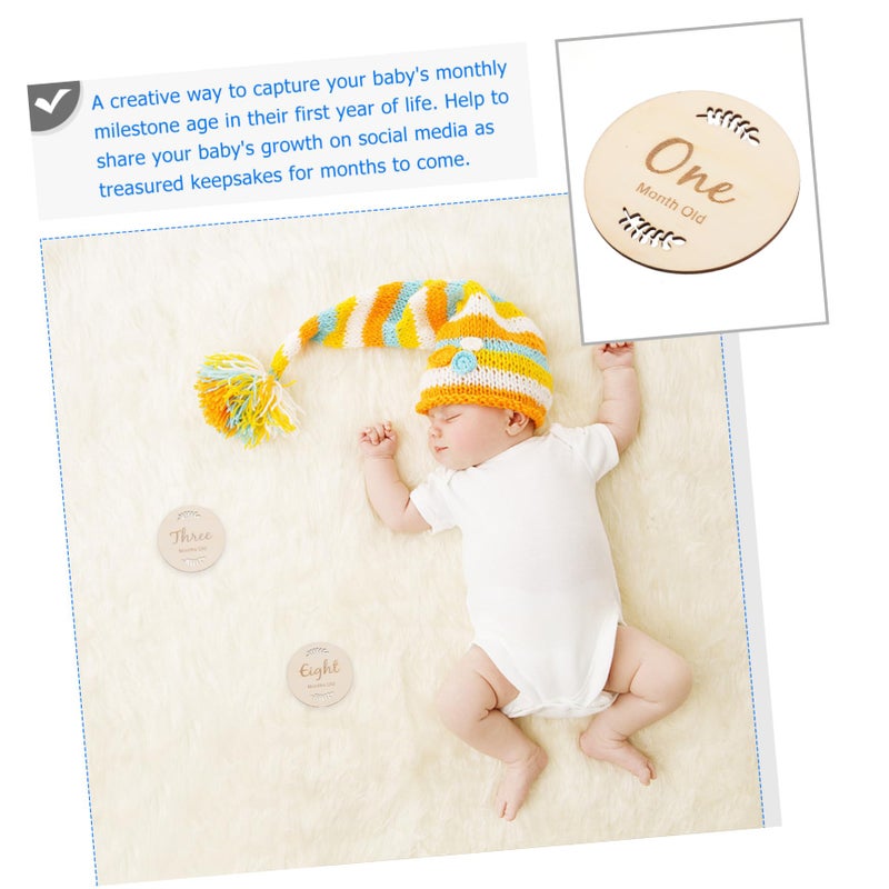 12 Wooden Monthly Milestone Cards For Newborn Baby Photo Props Growth Celebration - Image 5