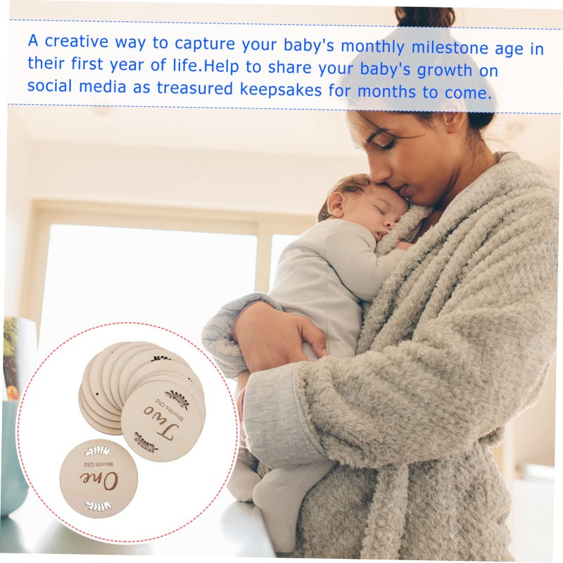 12 Wooden Monthly Milestone Cards For Newborn Baby Photo Props Growth Celebration - Image 3